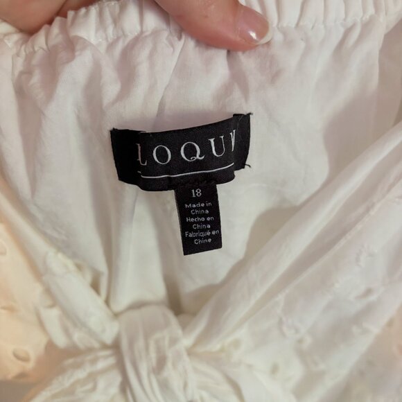 ELOQUII Women's Plus Size White Eyelet Tie Front Maxi Dress - Picture 7 of 7